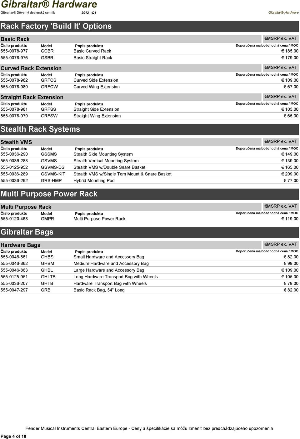 00 555-0078-979 GRFSW Stealth Rack Systems Stealth VMS Straight Wing Extension 65.00 555-0036-290 GSSMS Stealth Side Mounting System 149.