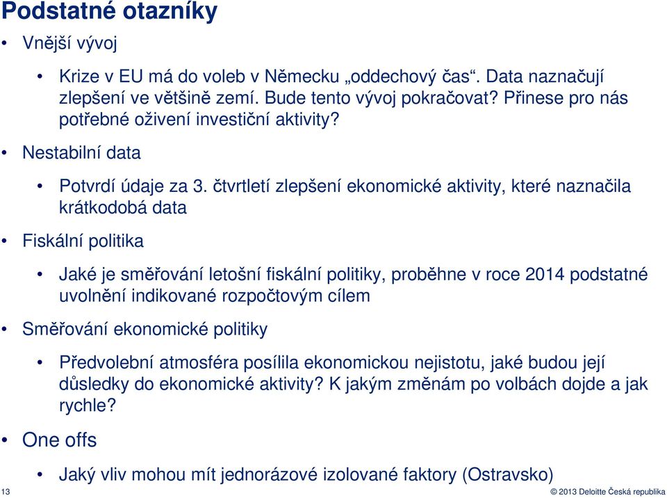 čtvrtletí zlepšení ekonomické aktivity, které naznačila krátkodobá data Fiskální politika Jaké je směřování letošní fiskální politiky, proběhne v roce 2014 podstatné uvolnění