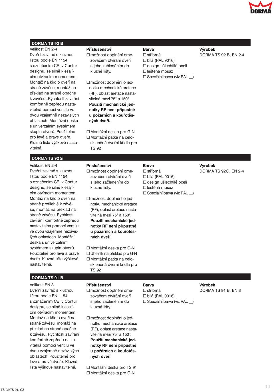 Dveřní zavírače s kluznou lištou TS 92 TS 91 DORMA CONTUR DESIGN - PDF Free  Download