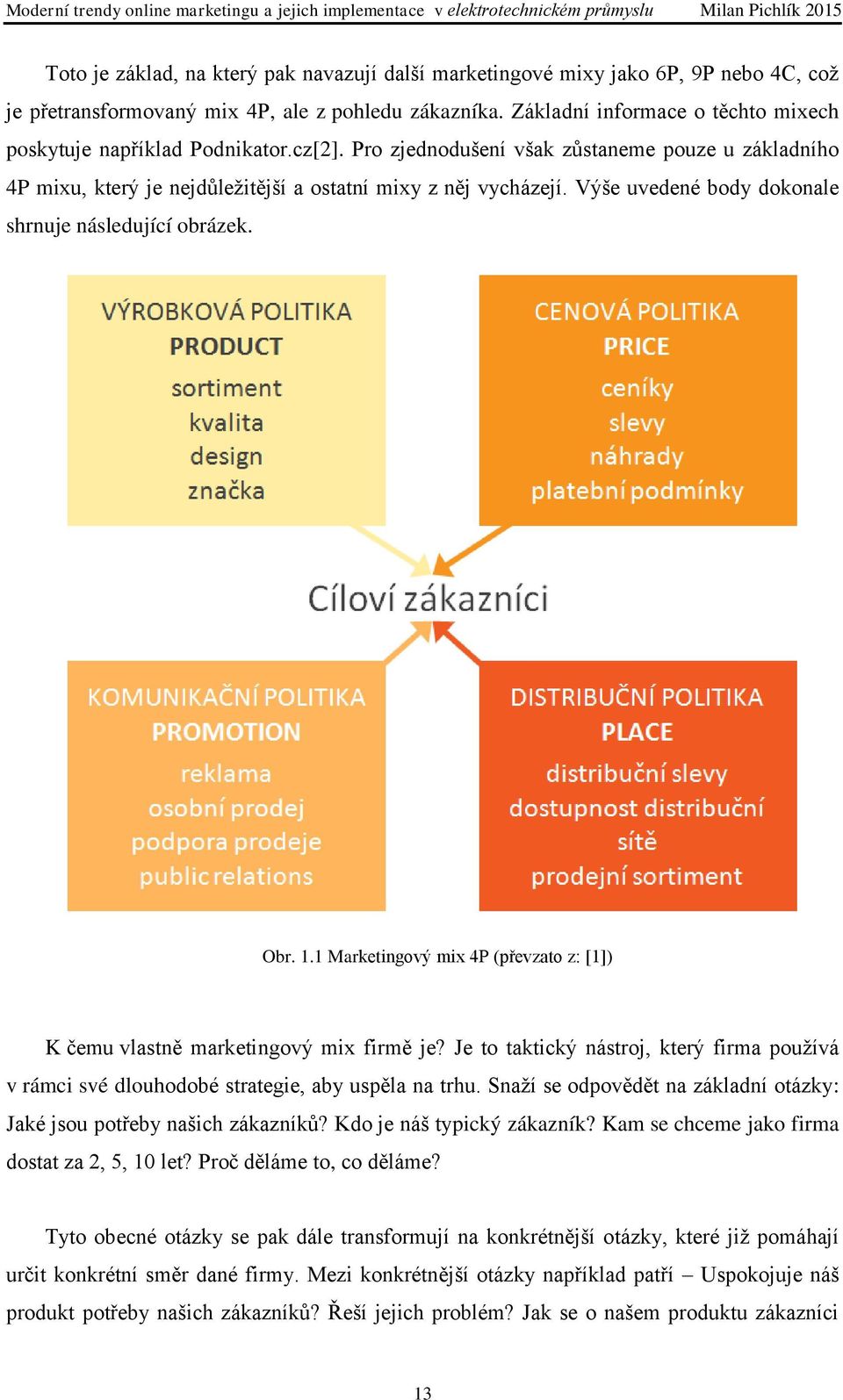 Výše uvedené body dokonale shrnuje následující obrázek. Obr. 1.1 Marketingový mix 4P (převzato z: [1]) K čemu vlastně marketingový mix firmě je?