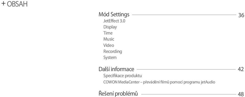 informace Specifikace produktu COWON MediaCenter