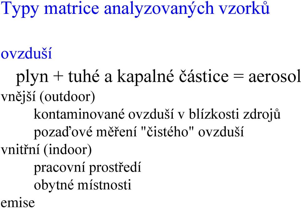ovzduší v blízkosti zdrojů pozaďové měření "čistého"
