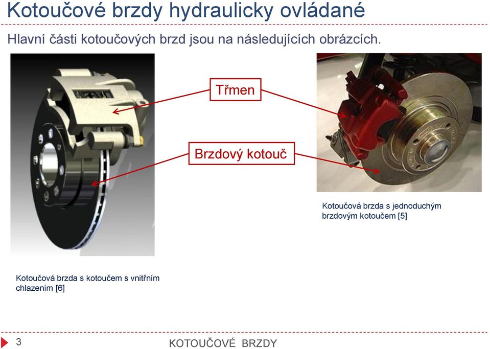 Třmen rzdový kotouč otoučová brzd s jednoduchým brzdovým