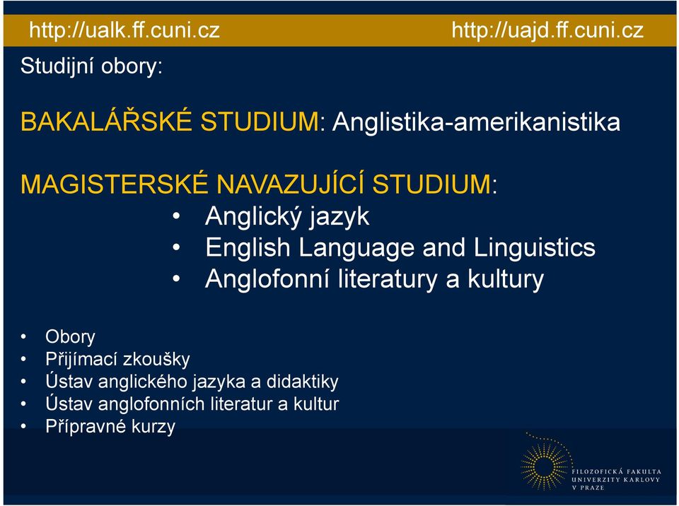STUDIUM: Anglický jazyk English Language and Linguistics Anglofonní