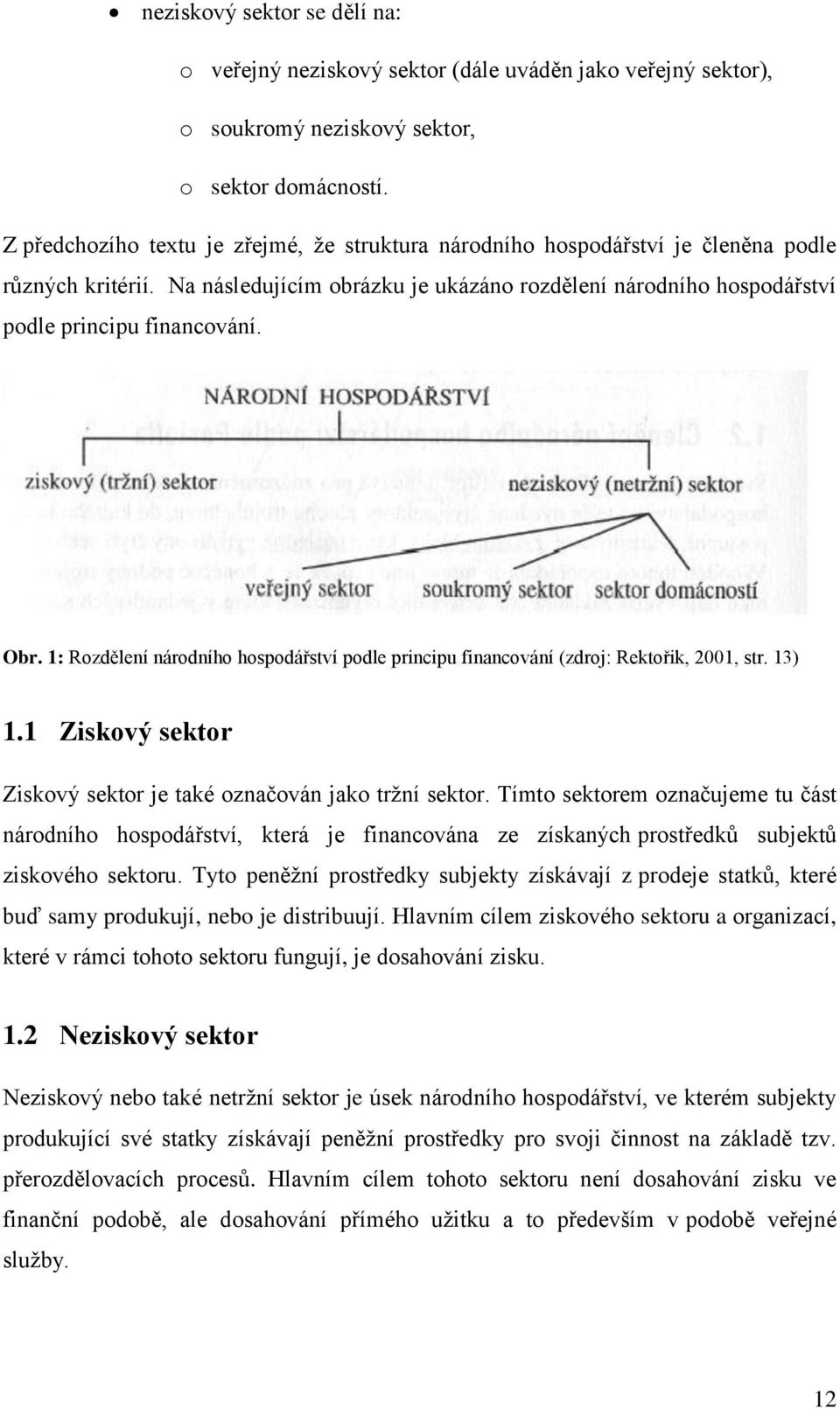 Obr. 1: Rozdělení národního hospodářství podle principu financování (zdroj: Rektořik, 2001, str. 13) 1.1 Ziskový sektor Ziskový sektor je také označován jako trţní sektor.