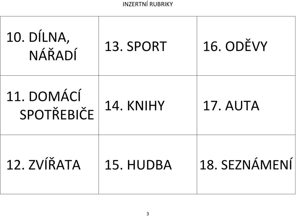 ODĚVY 11. DOMÁCÍ SPOTŘEBIČE 14.