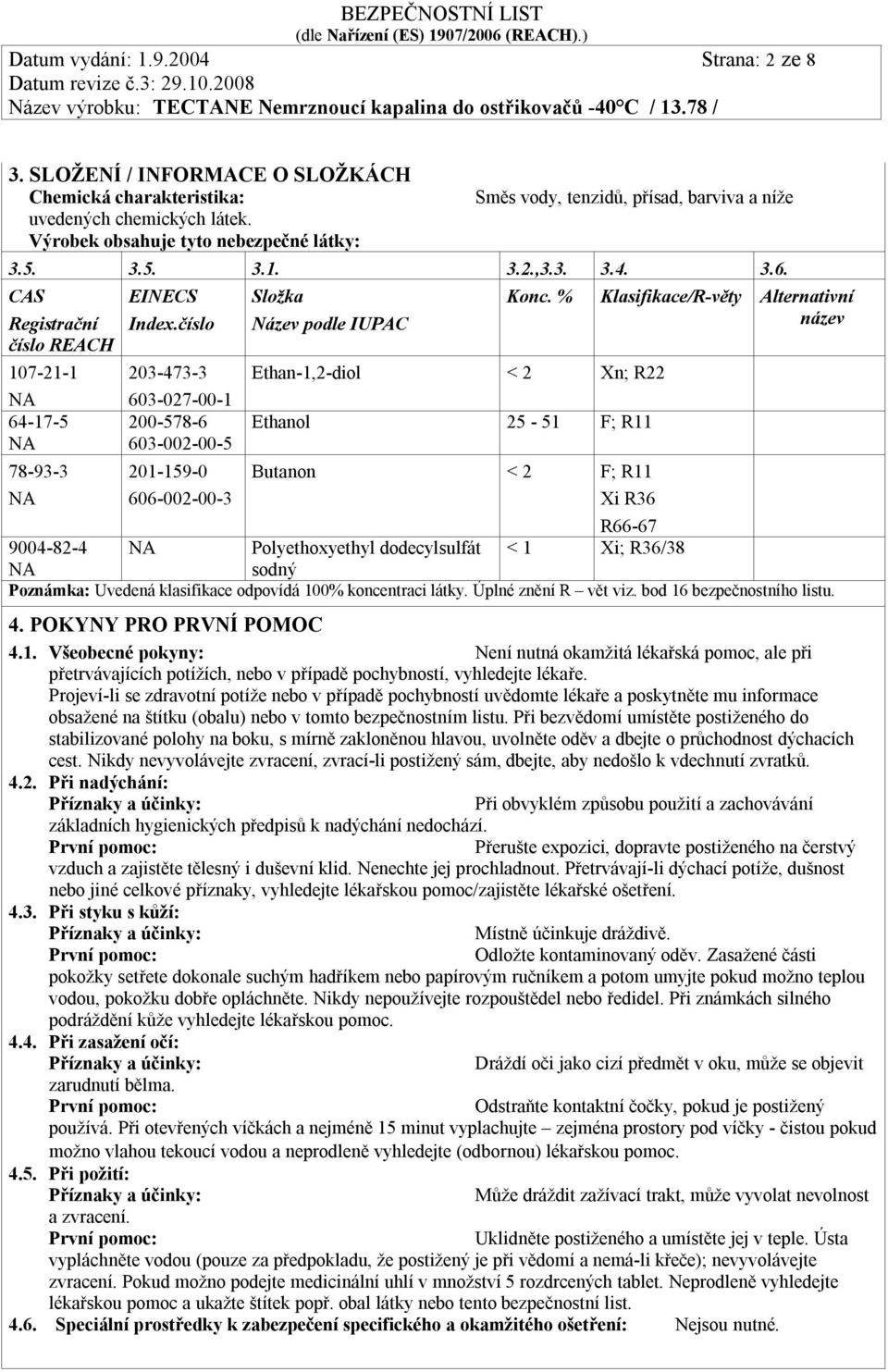 CAS Registrační číslo REACH 107-21-1 64-17-5 78-93-3 EINECS Index.