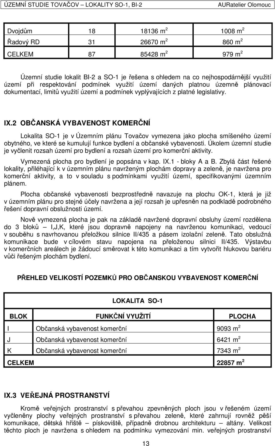 2 OBČANSKÁ VYBAVENOST KOMERČNÍ Lokalita SO-1 je v Územním plánu Tovačov vymezena jako plocha smíšeného území obytného, ve které se kumulují funkce bydlení a občanské vybavenosti.