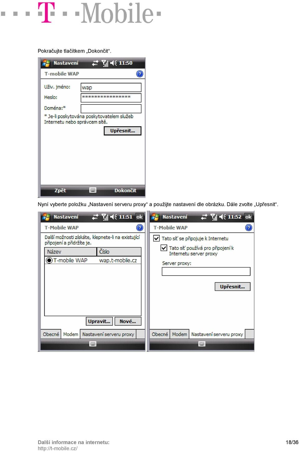 serveru proxy a použijte nastavení