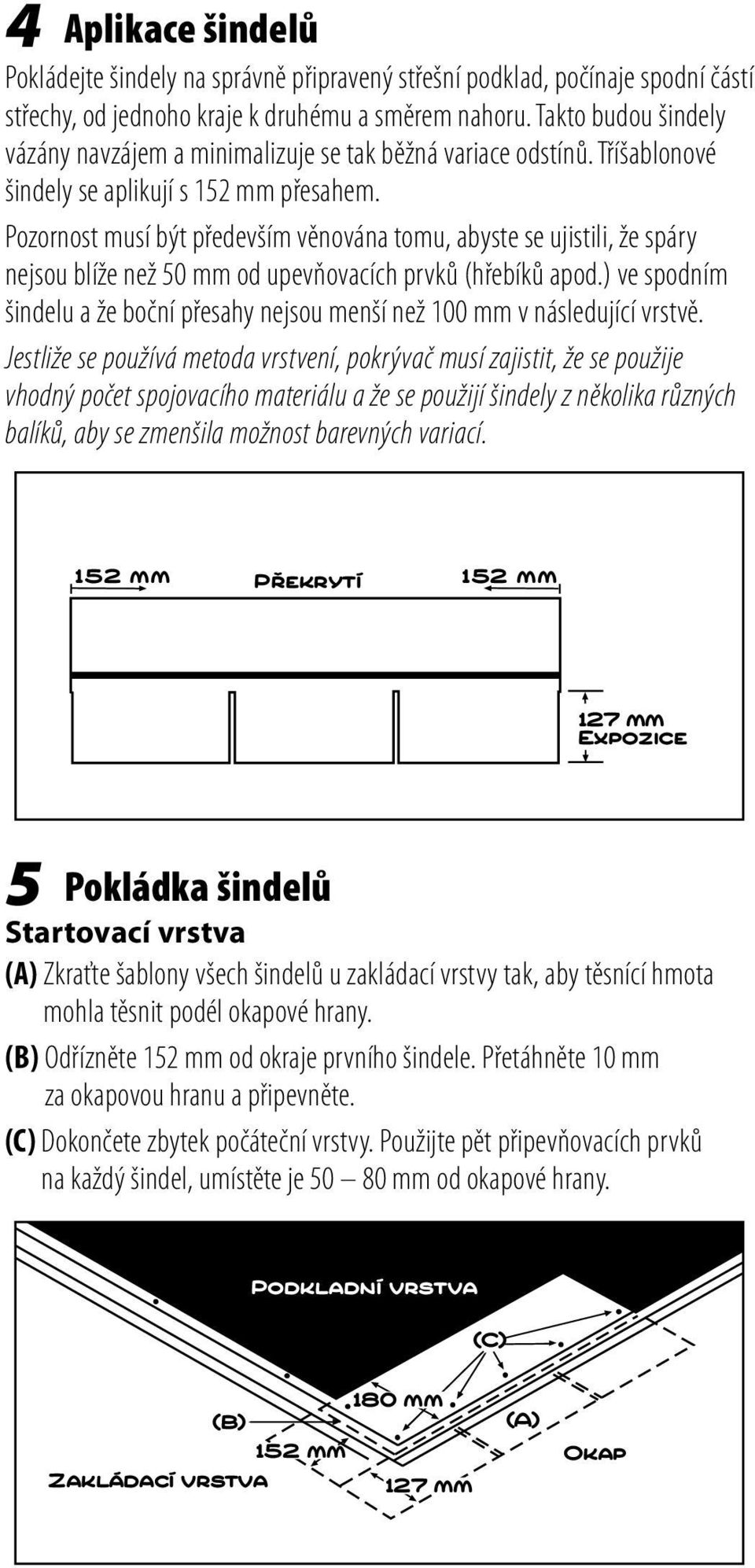 Pozornost musí být především věnována tomu, abyste se ujistili, že spáry nejsou blíže než 50 mm od upevňovacích prvků (hřebíků apod.