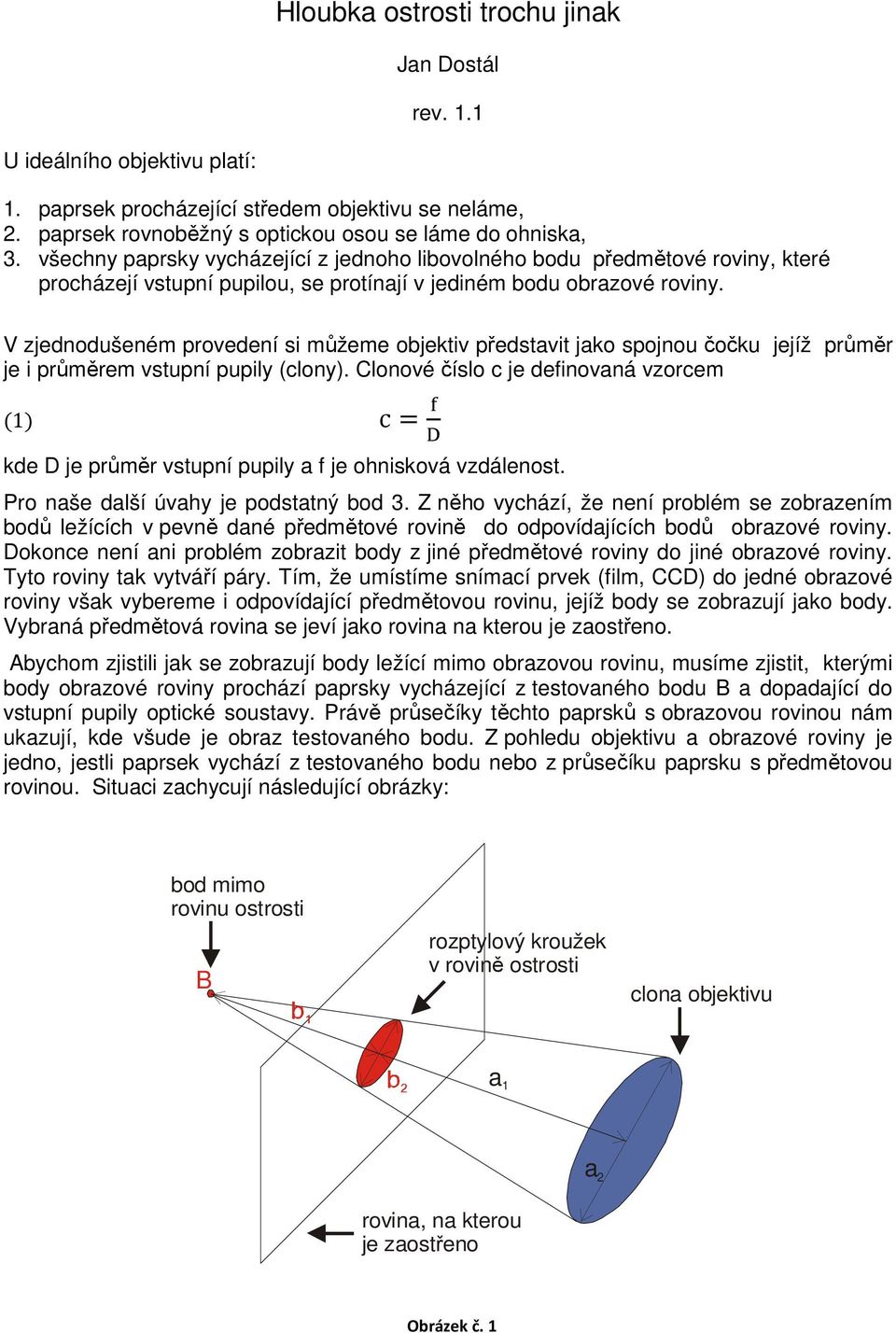 V zjednodušeném provedení si můžeme objektiv představit jako spojnou čočku jejíž průměr je i průměrem vstupní pupily (clony).