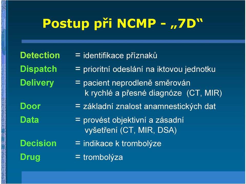 směrován k rychlé a přesné diagnóze (CT, MIR) = základní znalost anamnestických dat