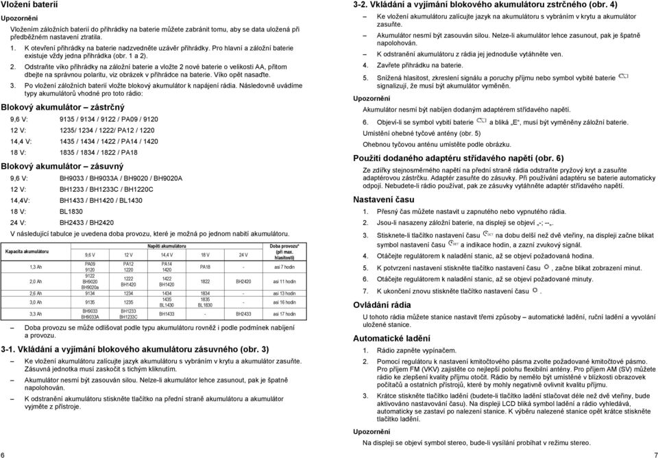 . 2. Odstra te víko p ihrádky na záložní baterie a vložte 2 nové baterie o velikosti AA, p itom dbejte na správnou polaritu, viz obrázek v p ihrádce na baterie. Víko op t nasa te. 3.