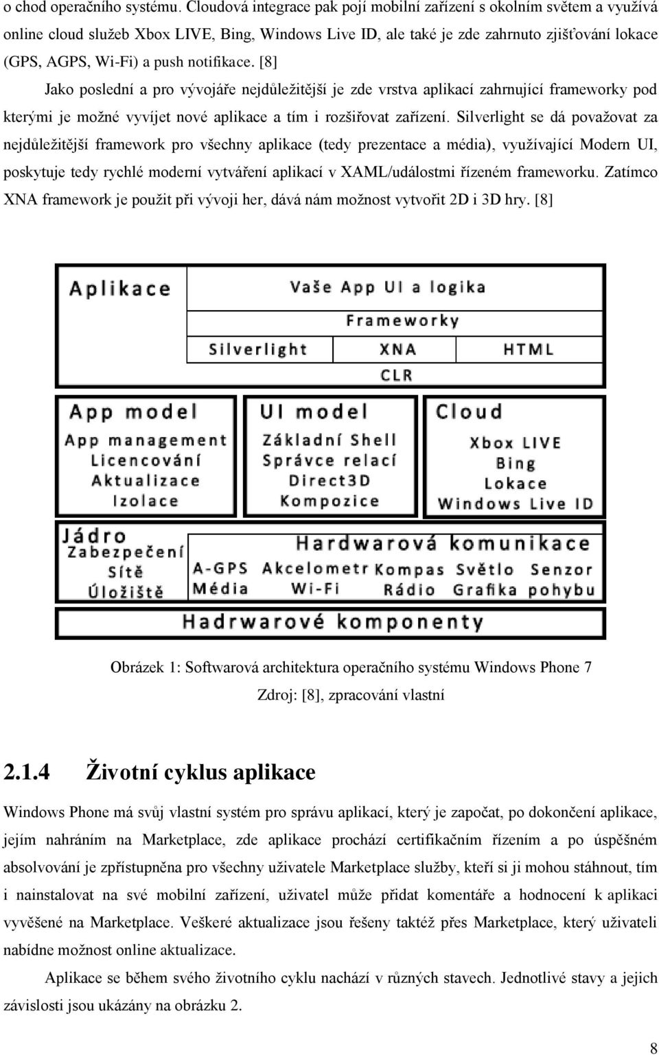 notifikace. [8] Jako poslední a pro vývojáře nejdůležitější je zde vrstva aplikací zahrnující frameworky pod kterými je možné vyvíjet nové aplikace a tím i rozšiřovat zařízení.