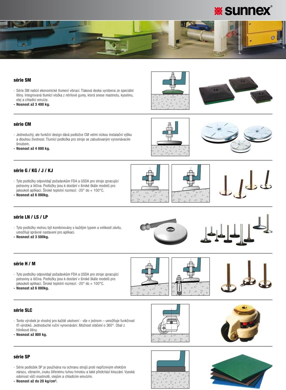 - Nosnost až 4 000 kg. série G / KG / J / KJ - Tyto podložky odpovídají požadavkům FDA a USDA pro stroje zpracující potraviny a léčiva.