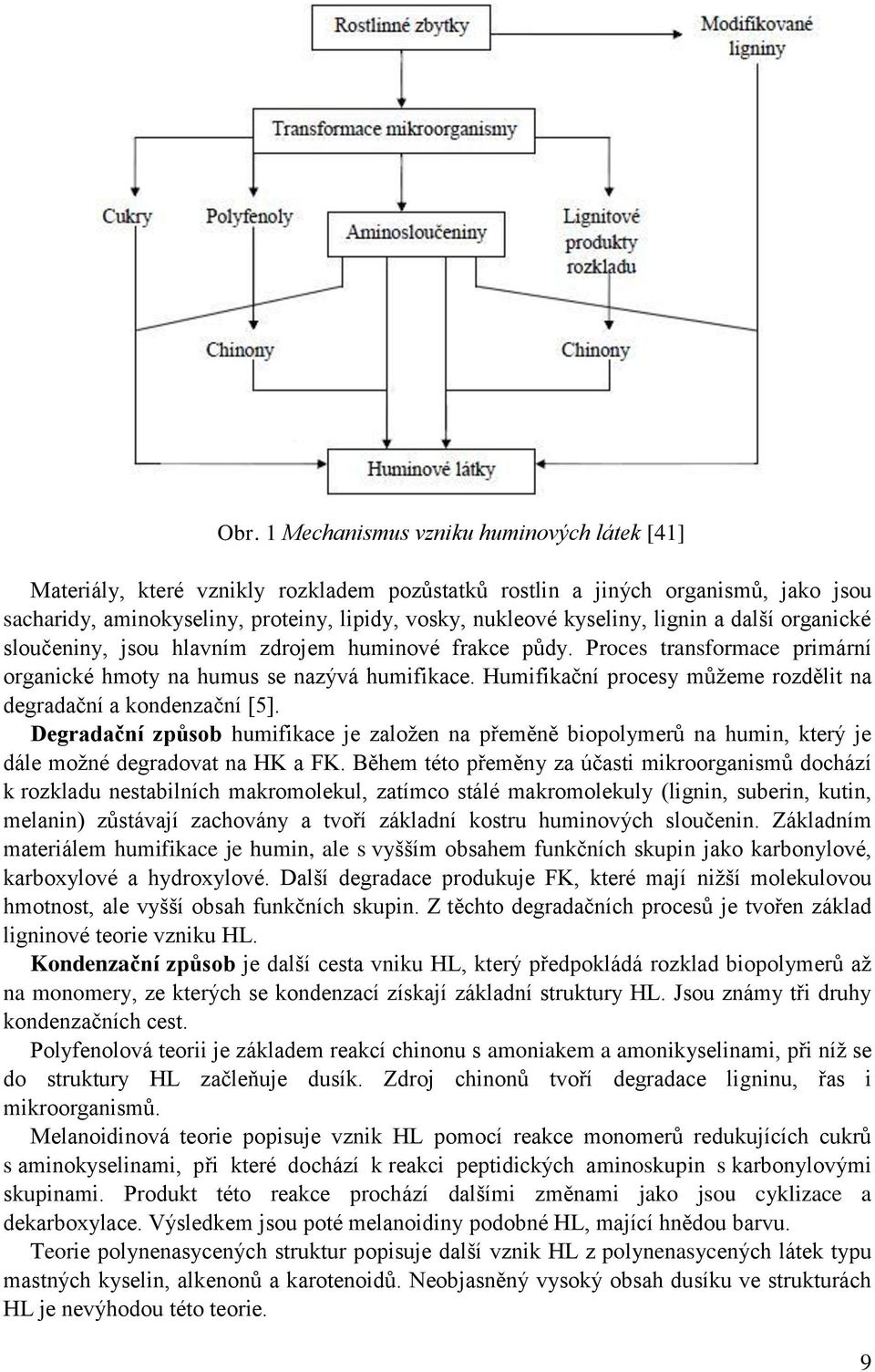 Humifikační procesy můžeme rozdělit na degradační a kondenzační [5]. Degradační způsob humifikace je založen na přeměně biopolymerů na humin, který je dále možné degradovat na HK a FK.