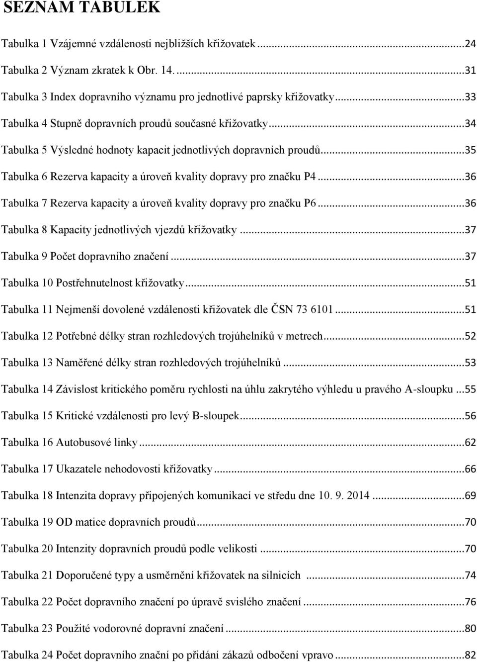 .. 35 Tabulka 6 Rezerva kapacity a úroveň kvality dopravy pro značku P4... 36 Tabulka 7 Rezerva kapacity a úroveň kvality dopravy pro značku P6... 36 Tabulka 8 Kapacity jednotlivých vjezdů křiţovatky.