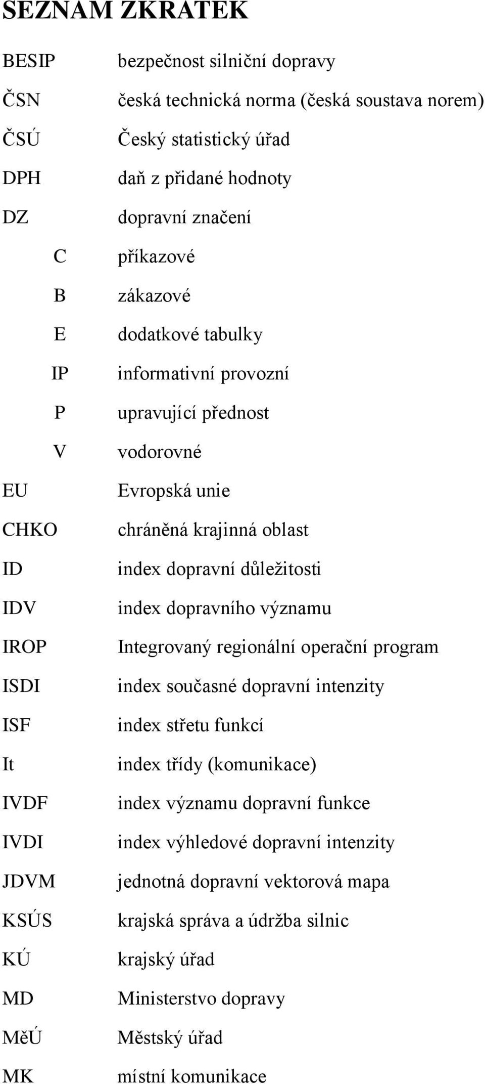 krajinná oblast index dopravní důleţitosti index dopravního významu Integrovaný regionální operační program index současné dopravní intenzity index střetu funkcí index třídy