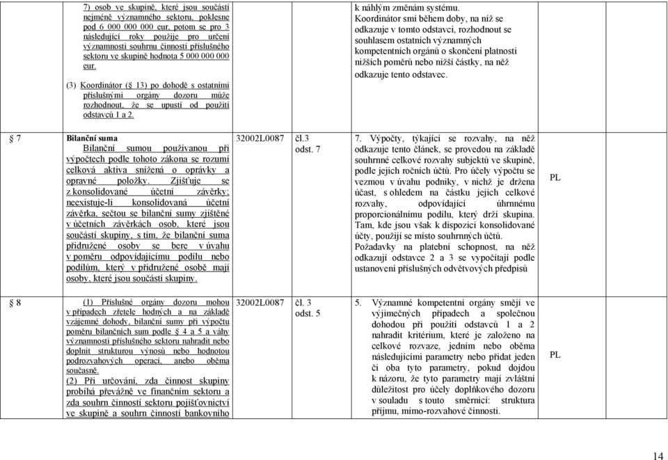 Koordinátor smí během doby, na níž se odkazuje v tomto odstavci, rozhodnout se souhlasem ostatních významných kompetentních orgánů o skončení platnosti nižších poměrů nebo nižší částky, na něž