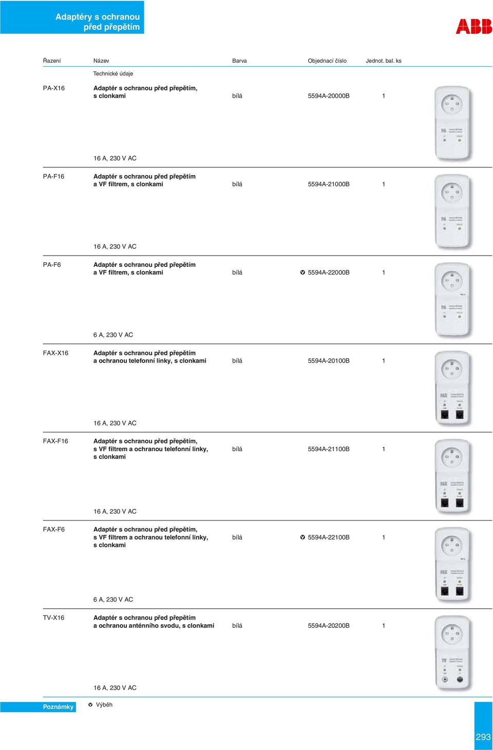 clonkami bílá 5594A-20100B 1 FAX-F16 Adaptér s ochranou před přepětím, s VF filtrem a ochranou telefonní linky, bílá 5594A-21100B 1 s clonkami FAX-F6 Adaptér s ochranou před přepětím,