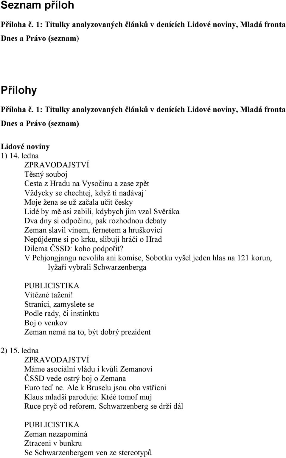 ledna Těsný souboj Cesta z Hradu na Vysočinu a zase zpět Vždycky se chechtej, když ti nadávaj Moje žena se už začala učit česky Lidé by mě asi zabili, kdybych jim vzal Svěráka Dva dny si odpočinu,