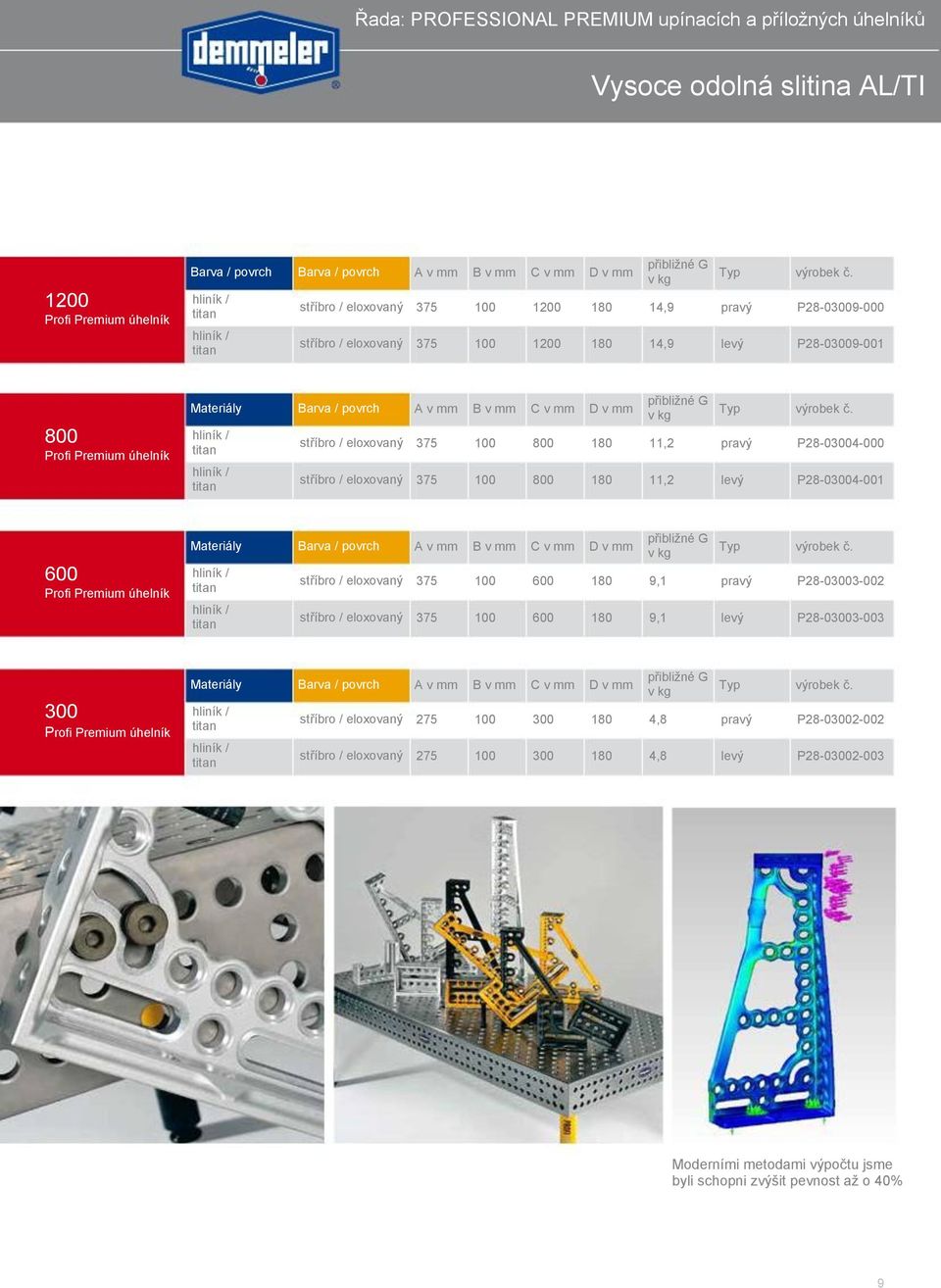 P28-03009-000 P28-03009-001 800 Profi Premium úhelník Materiály hliník / titan hliník / titan Barva / povrch stříbro / eloxovaný stříbro / eloxovaný A v mm 375 375 B v mm C v mm 800 800 D v mm 180