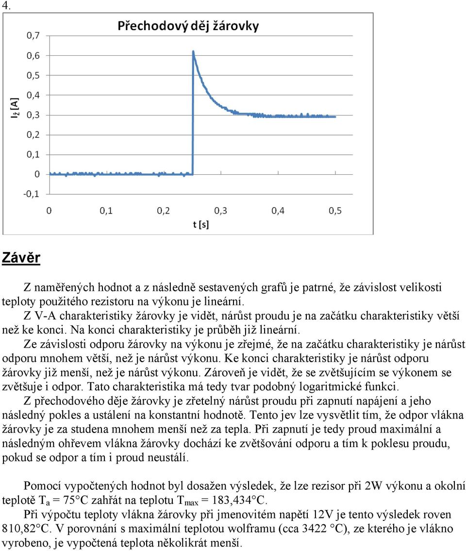 větší, než je nárůst výkonu Ke konci charakteristiky je nárůst odporu žárovky již menší, než je nárůst výkonu Zároveň je vidět, že se zvětšujícím se výkonem se zvětšuje i odpor ato charakteristika má