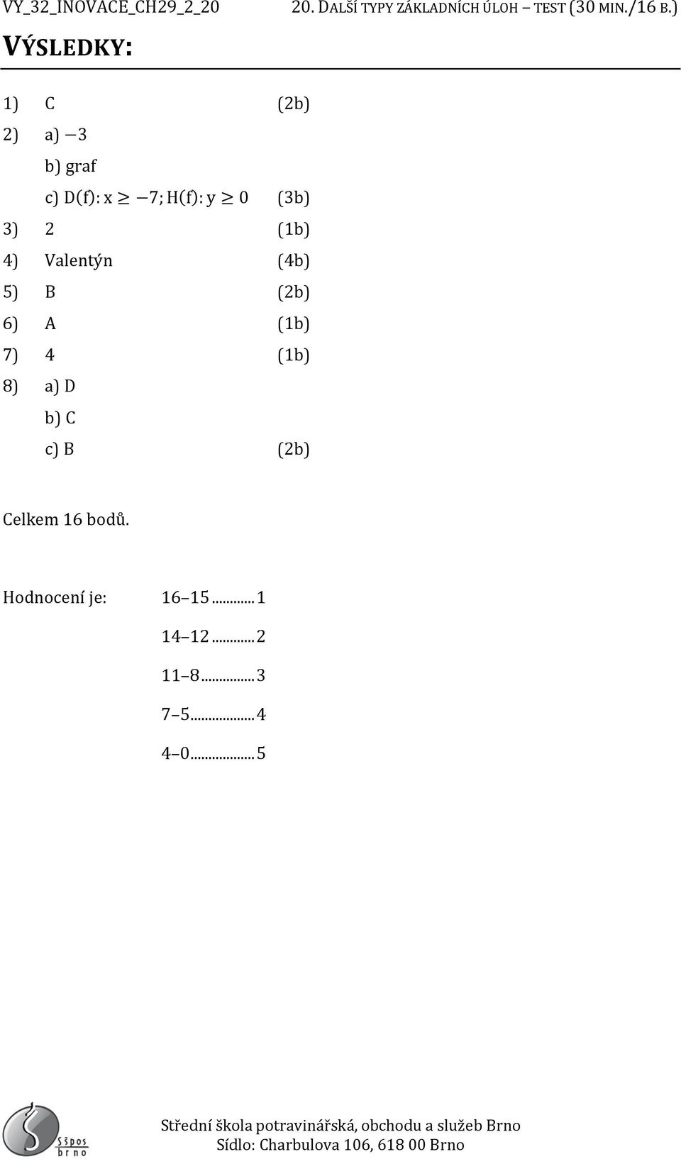 7) 4 (1b) 8) a) D b) C c) B (2b) Celkem 16 bodů.