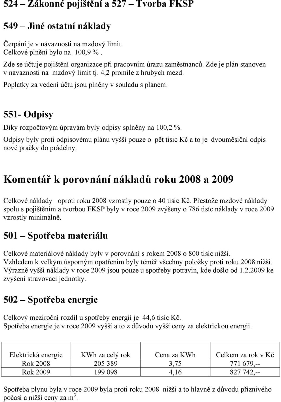 Poplatky za vedení účtu jsou plněny v souladu s plánem. 551- Odpisy Díky rozpočtovým úpravám byly odpisy splněny na 100,2 %.