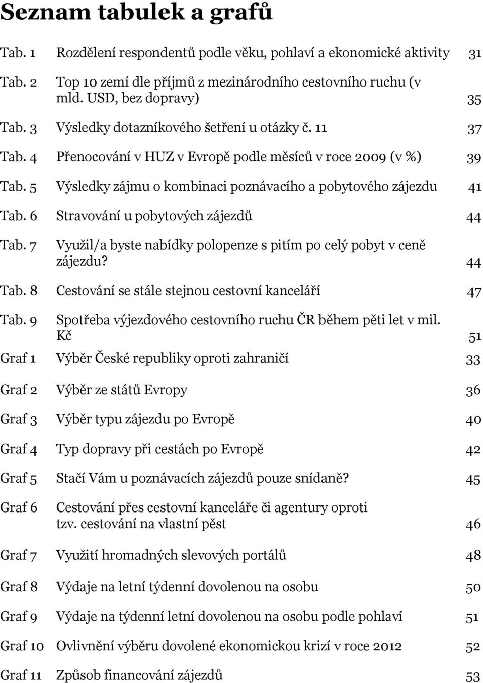 6 Stravování u pobytových zájezdů 44 Tab. 7 Využil/a byste nabídky polopenze s pitím po celý pobyt v ceně zájezdu? 44 Tab. 8 Cestování se stále stejnou cestovní kanceláří 47 Tab.