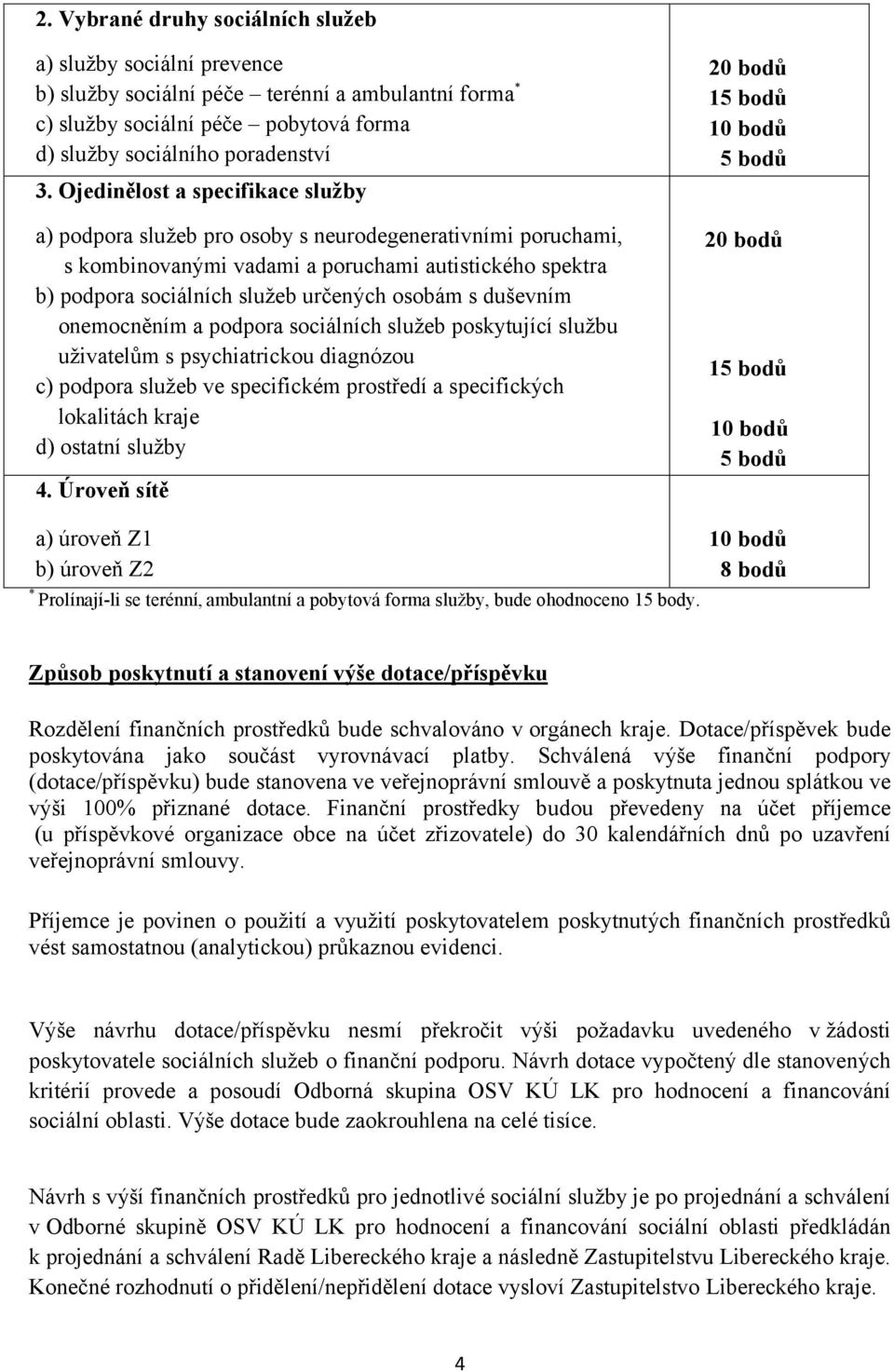 duševním onemocněním a podpora sociálních služeb poskytující službu uživatelům s psychiatrickou diagnózou c) podpora služeb ve specifickém prostředí a specifických lokalitách kraje d) ostatní služby