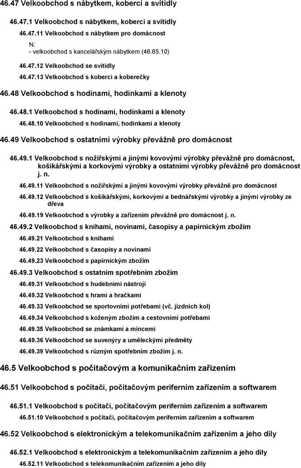 49 Velkoobchod s ostatními výrobky převážně pro domácnost 46.49.1 Velkoobchod s nožířskými a jinými kovovými výrobky převážně pro domácnost, košíkářskými a korkovými výrobky a ostatními výrobky převážně pro domácnost j.