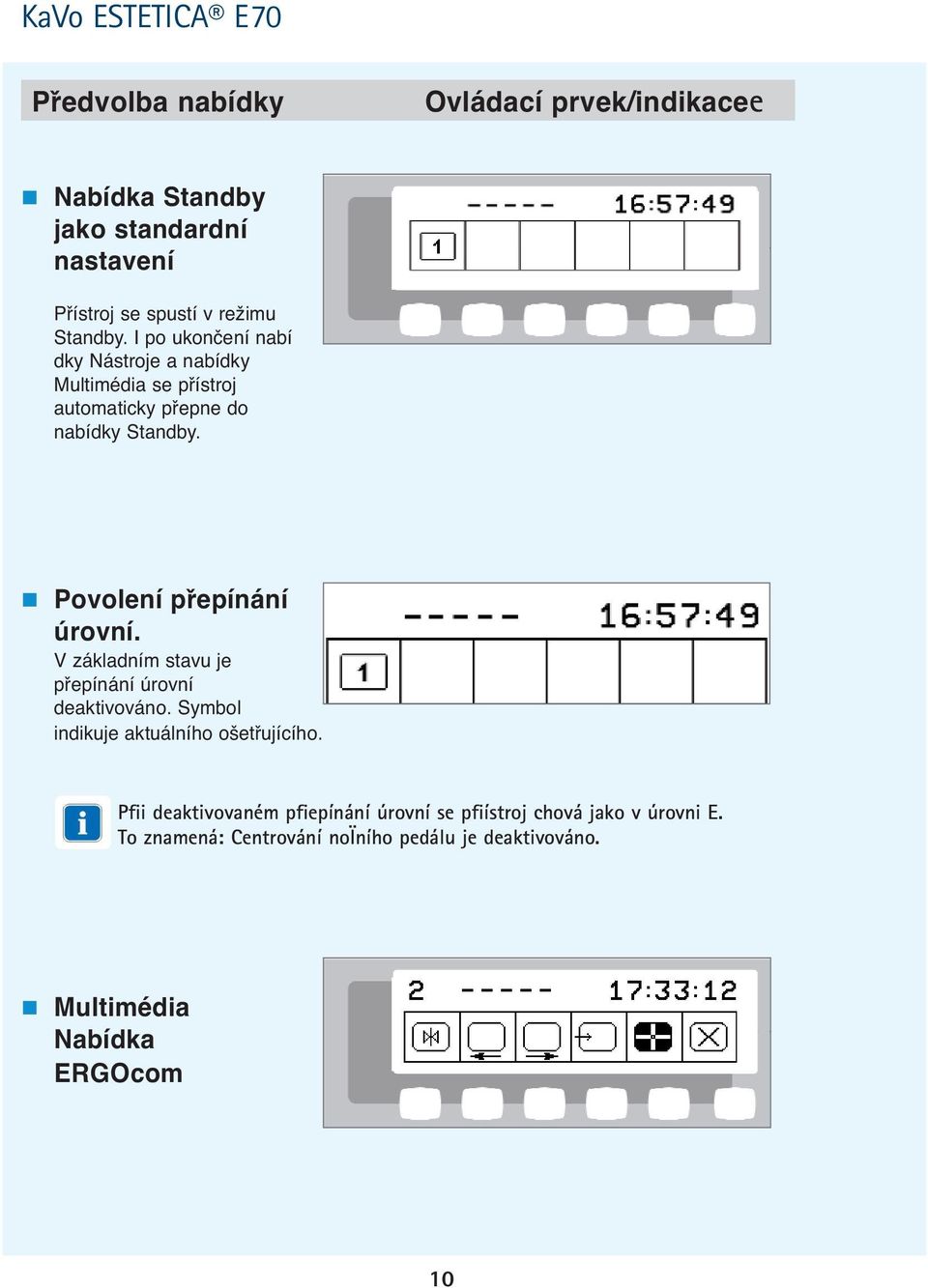 Povolení přepínání úrovní. V základním stavu je přepínání úrovní deaktivováno. Symbol indikuje aktuálního ošetřujícího.