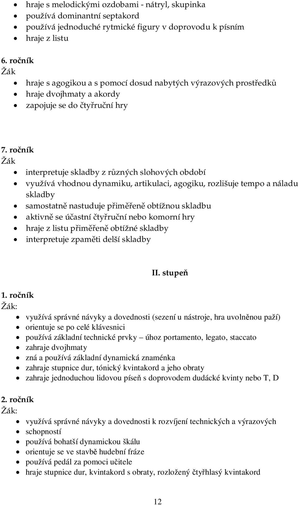 ro ník Žák interpretuje skladby z r zných slohových období využívá vhodnou dynamiku, artikulaci, agogiku, rozlišuje tempo a náladu skladby samostatn nastuduje p im en obtížnou skladbu aktivn se ú