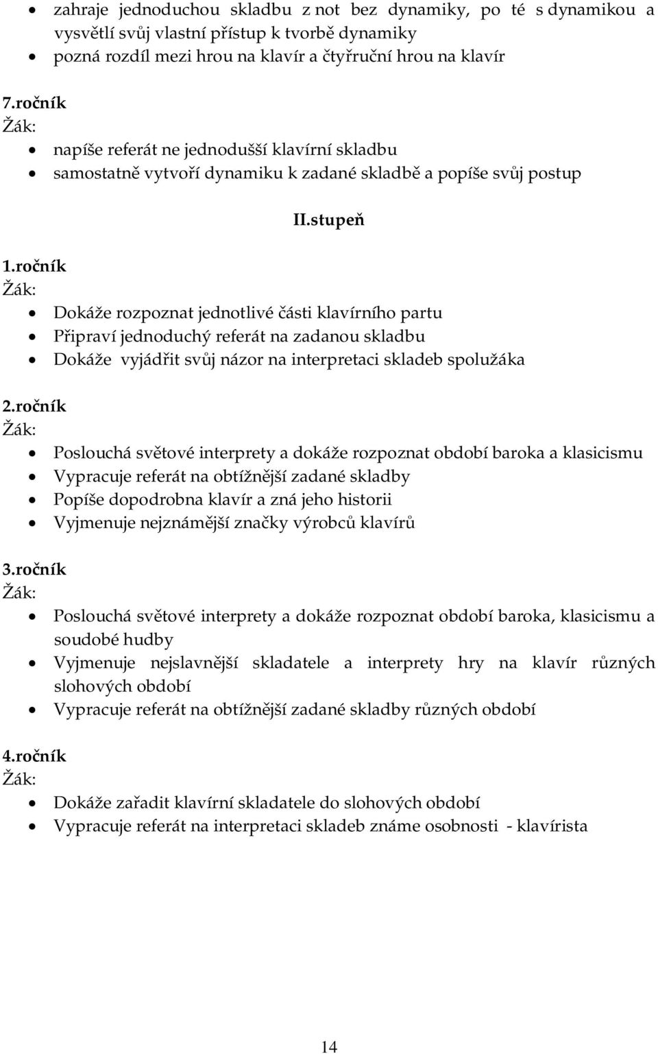 ro ník Dokáže rozpoznat jednotlivé ásti klavírního partu ipraví jednoduchý referát na zadanou skladbu Dokáže vyjád it sv j názor na interpretaci skladeb spolužáka 2.