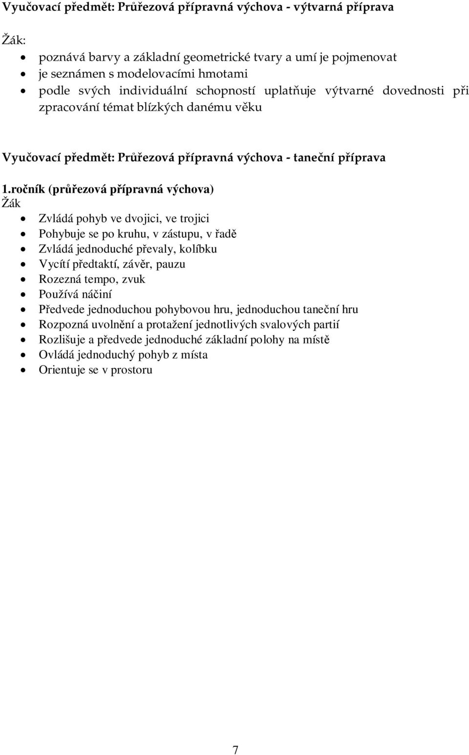 ro ník (pr ezová p ípravná výchova) Žák Zvládá pohyb ve dvojici, ve trojici Pohybuje se po kruhu, v zástupu, v ad Zvládá jednoduché p evaly, kolíbku Vycítí p edtaktí, záv r, pauzu Rozezná tempo,