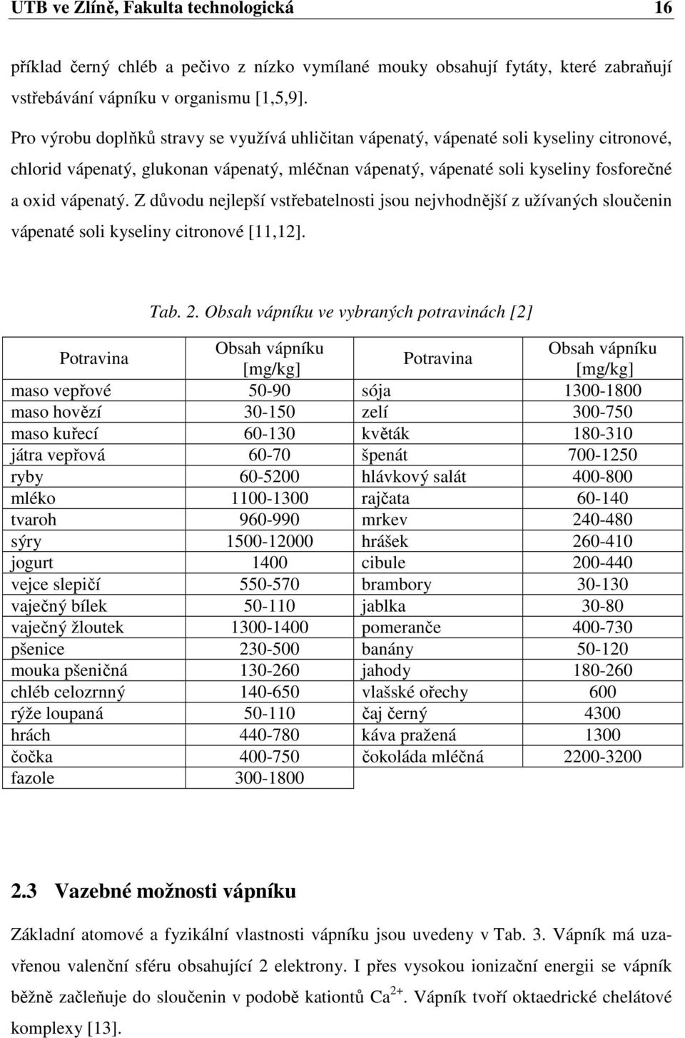 Z důvodu nejlepší vstřebatelnosti jsou nejvhodnější z užívaných sloučenin vápenaté soli kyseliny citronové [11,12]. Tab. 2.