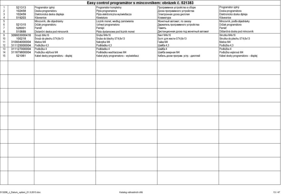 programátora 3 102459 Elektronická deska displeje Płyta elektroniczna wyświetlacza Электронная доска дисплея Elektronická doska dipleja 4 519203 Klávesnice Klawiatura Клавиатурa Klávesnice 5