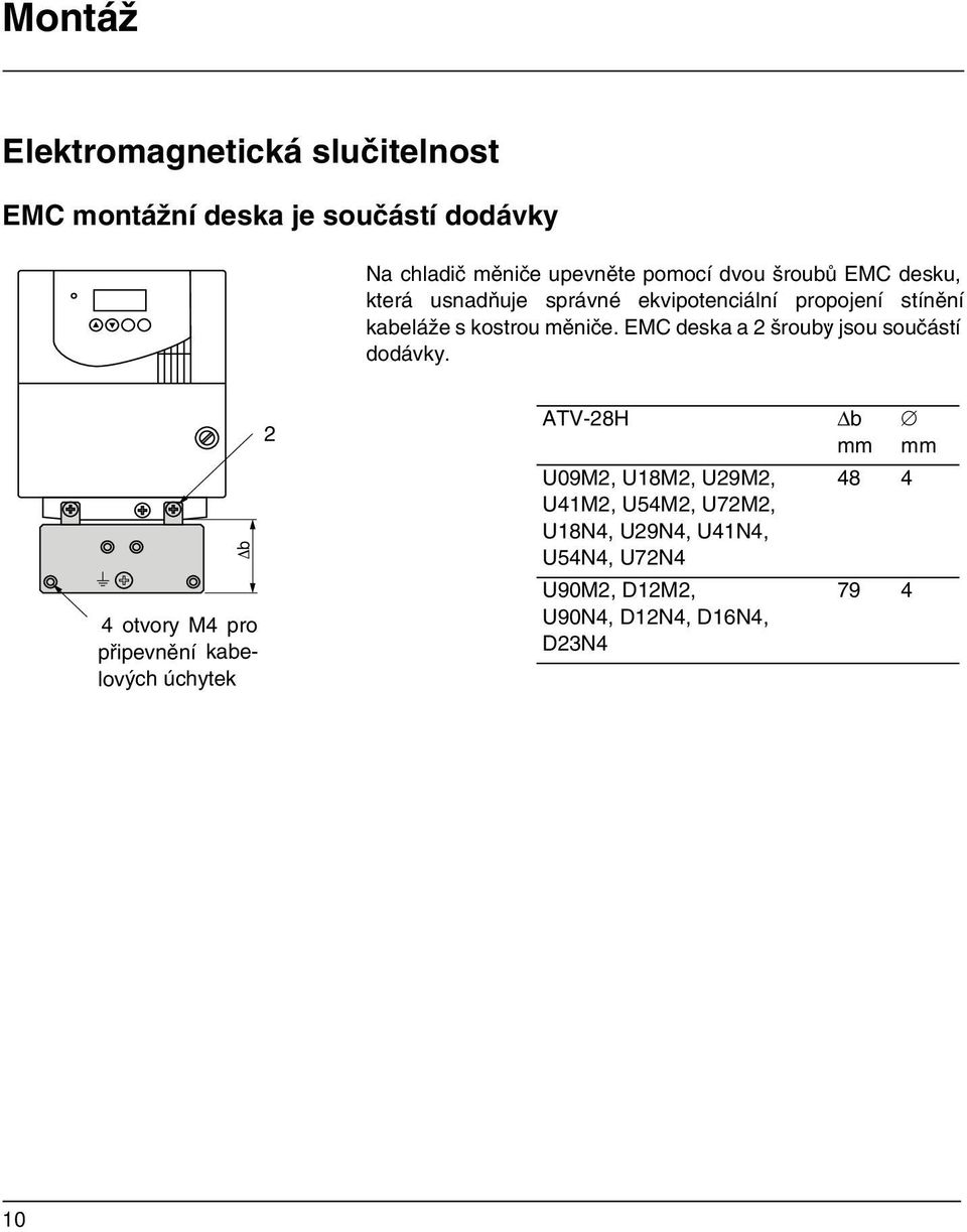 EMC deska a 2 šrouby jsou součástí dodávky.