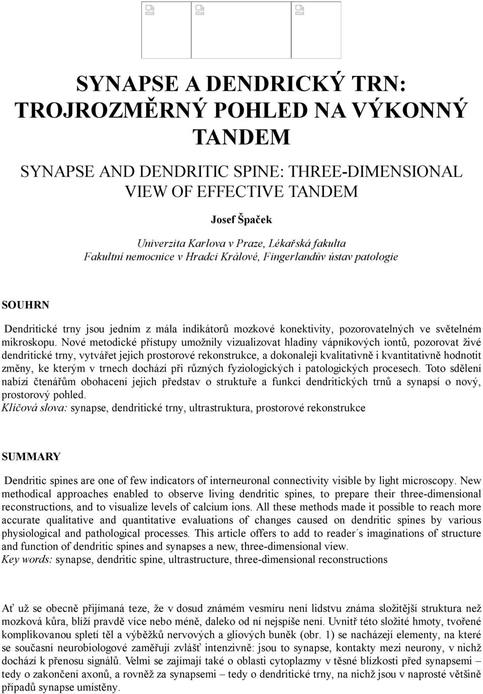 Nové metodické přístupy umožnily vizualizovat hladiny vápníkových iontů, pozorovat živé dendritické trny, vytvářet jejich prostorové rekonstrukce, a dokonaleji kvalitativně i kvantitativně hodnotit
