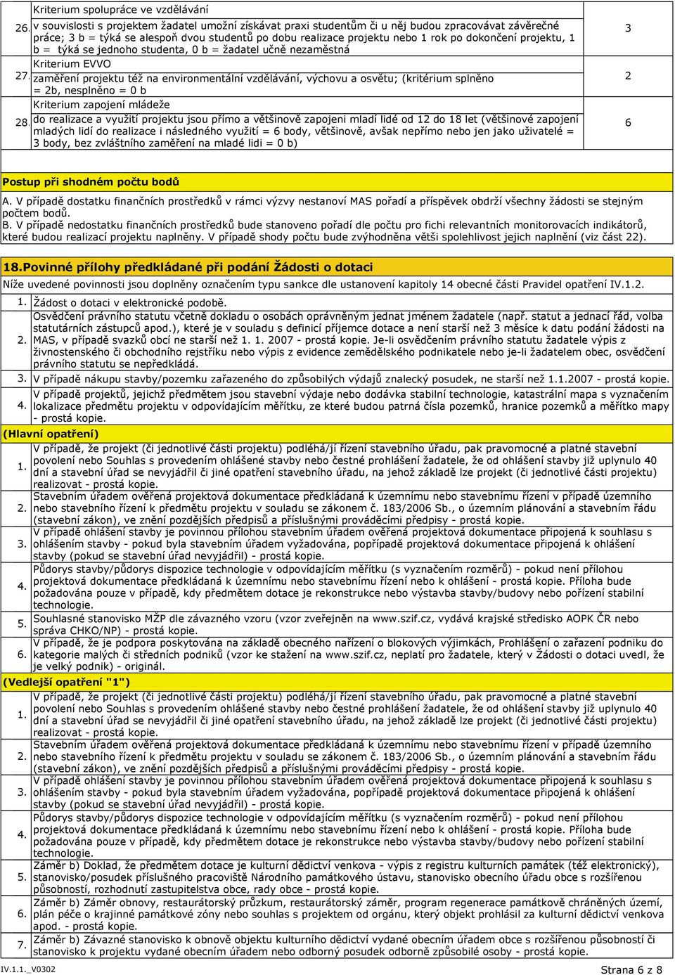 projektu, 1 b = týká se jednoho studenta, 0 b = žadatel učně nezaměstná Kriterium EVVO 27.