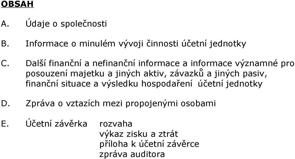 závazků a jiných pasiv, finanční situace a výsledku hospodaření účetní jednotky D.