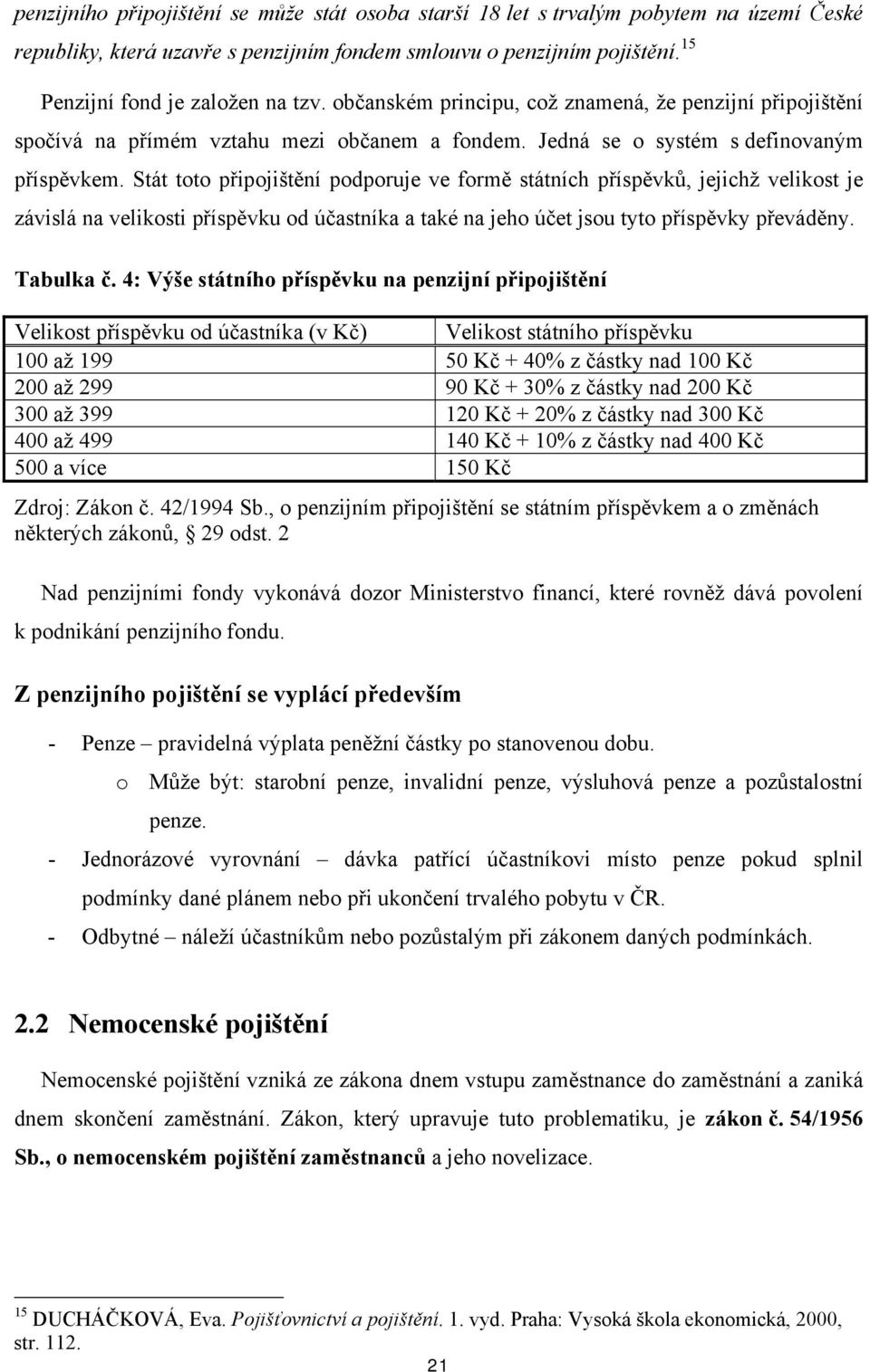 Stát tt připjištění pdpruje ve frmě státních příspěvků, jejichž velikst je závislá na veliksti příspěvku d účastníka a také na jeh účet jsu tyt příspěvky převáděny. Tabulka č.