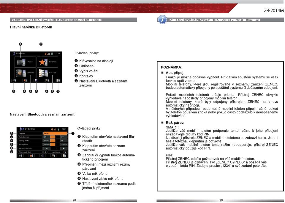 Mobilní telefony, které jsou registrované v seznamu zařízení ZENEC, budou automaticky připojeny po spuštění systému či dočasném odpojení. Pořadí mobilních telefonů určuje priorita.