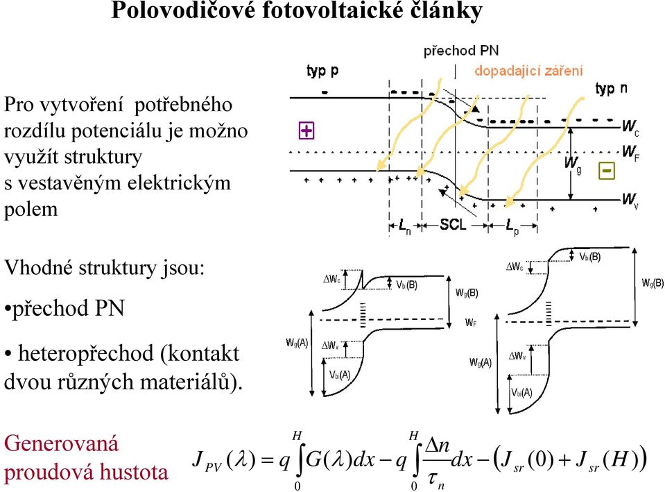 jsou: přechod PN heteropřechod (kontakt dvou různých materiálů).