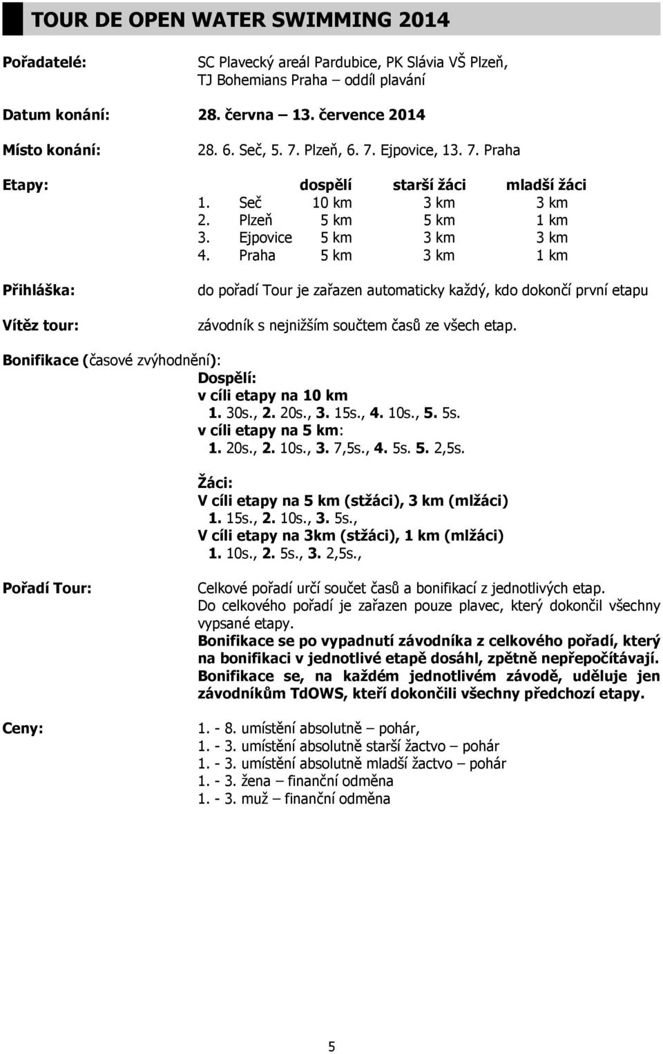 Praha 5 km 3 km 1 km Přihláška: Vítěz tour: do pořadí Tour je zařazen automaticky každý, kdo dokončí první etapu závodník s nejnižším součtem časů ze všech etap.