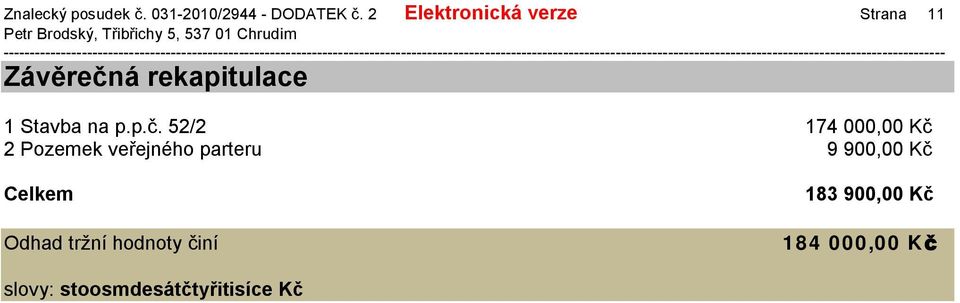 p.č. 52/2 174 000,00 Kč 2 Pozemek veřejného parteru 9 900,00 Kč