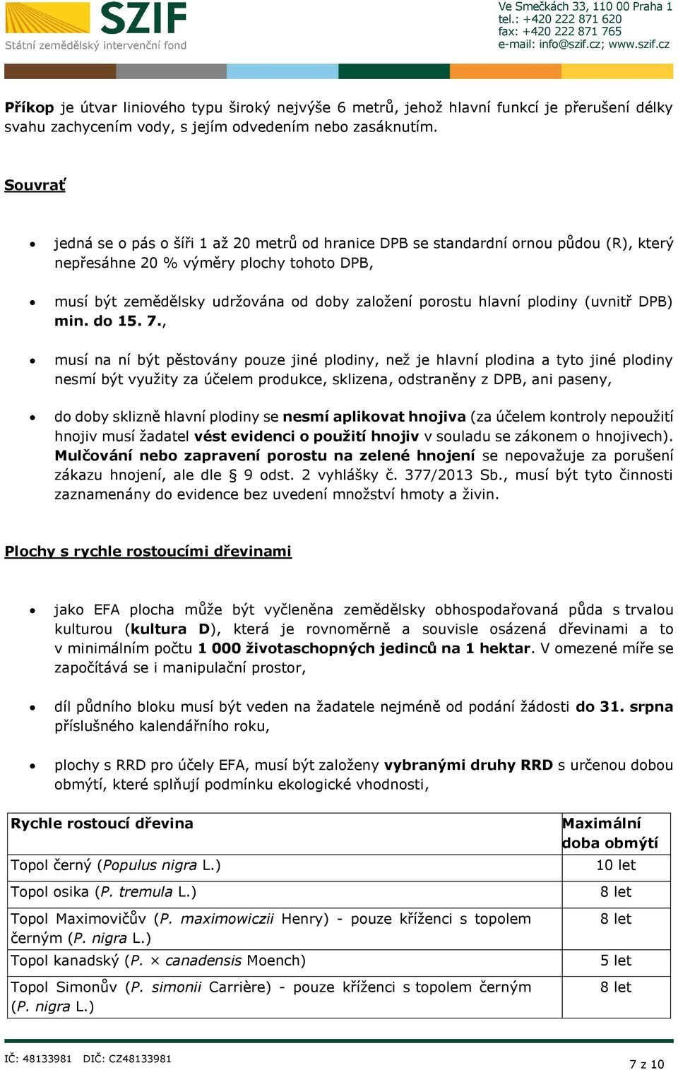 plodiny (uvnitř DPB) min. do 15. 7.