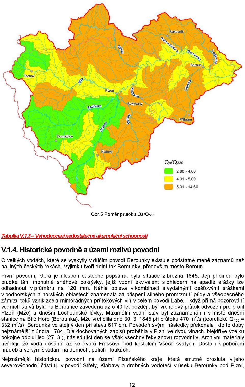 Výjimku tvoří dolní tok Berounky, především město Beroun. První povodní, která je alespoň částečně popsána, byla situace z března 1845.