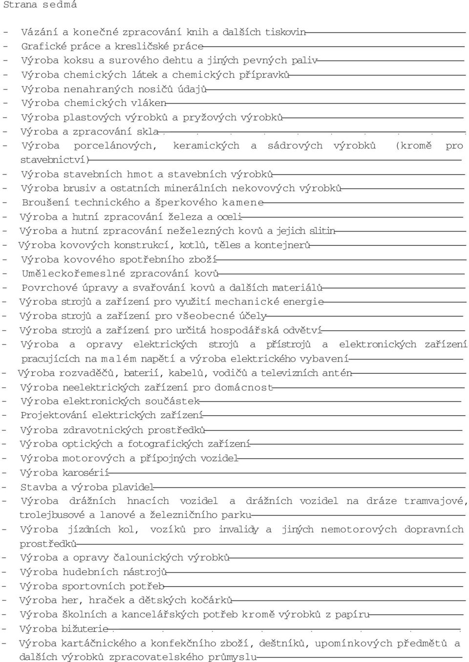 výrobků (kromě pro stavebnictví) - Výroba stavebních hmot a stavebních výrobků - Výroba brusiv a ostatních minerálních nekovových výrobků - Broušení technického a šperkového kamene - Výroba a hutní